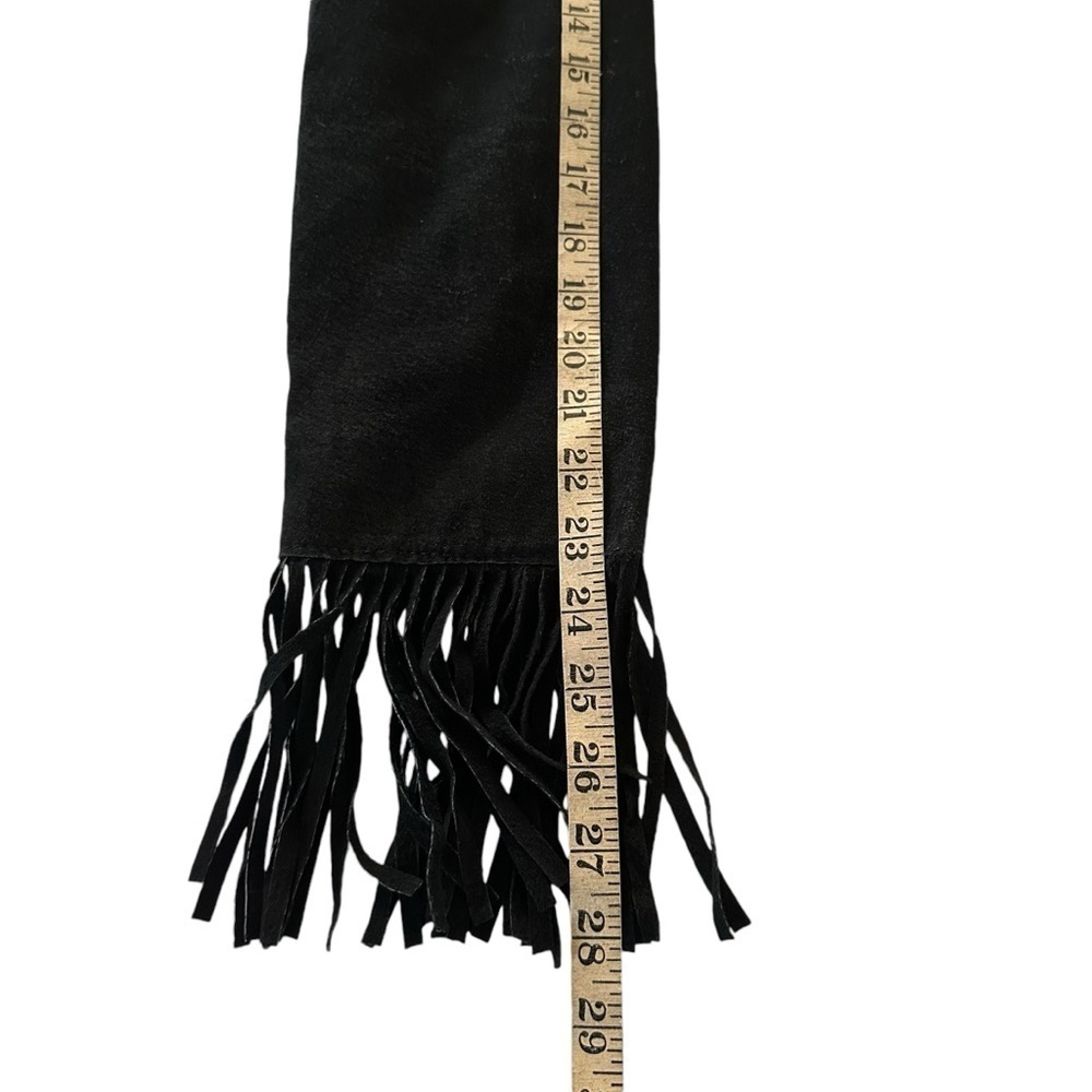 VTG B Lucid Black Suede Fringe Duster Jacket XS Boho Festival Coat - Picture 15 of 16